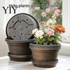 Modern Resin Planters Bulb Plant Pot with Saucer, 10 Inch 13 Wide Flowerpot Versatile Pots for Balcony Drainage Holes, Indoor Outdoor Planter
