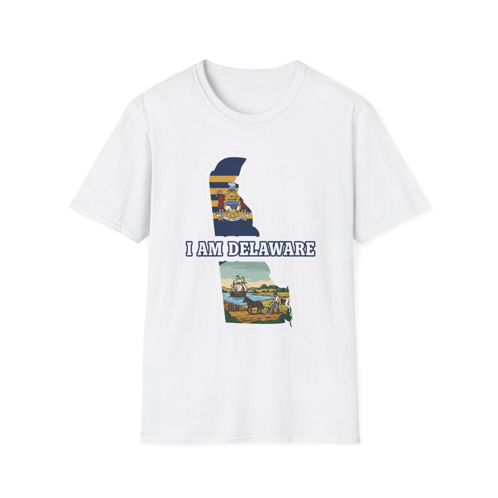 I Am Delaware state outline T-Shirt | Delaware flag map tee L