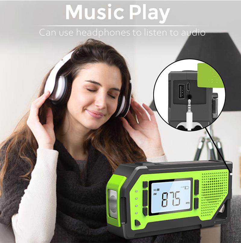 Outdoor Emergency Multifunction Radio Solar Radio Crank Generator Powered AM/FM/NOAA with LCD Screen LED Torch Power Bank SOS