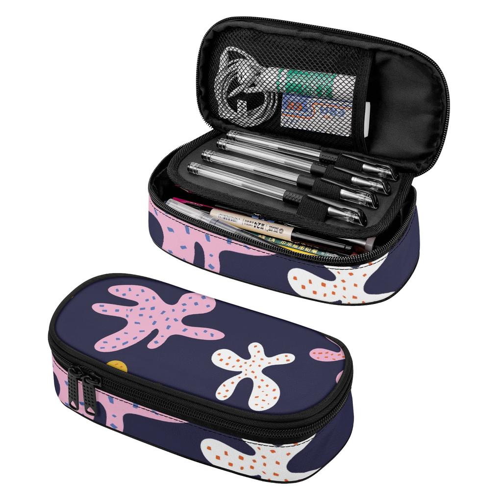 Pen Case Practical Durable 300D Polyester Zipper Closure with Main Compartment Mesh Pocket and Pen Slots for Classroom Use