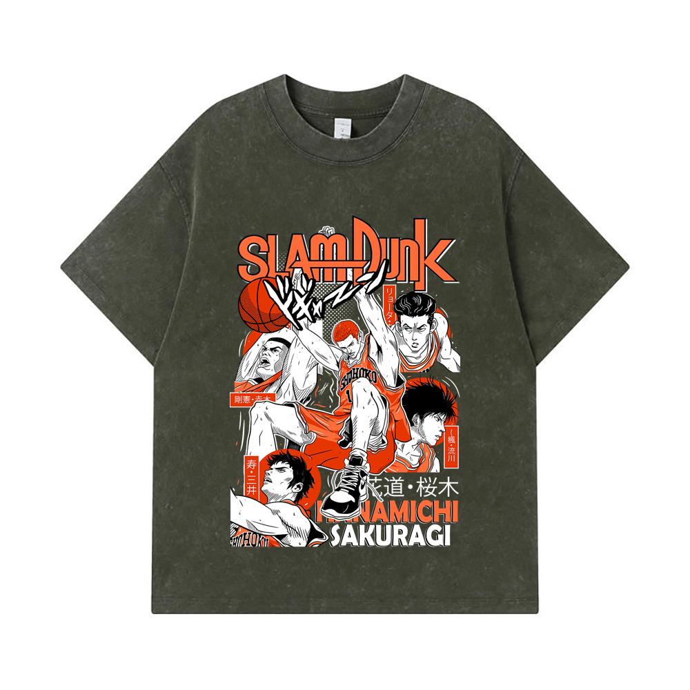 275 GSM Washed T-shirts 100% Cotton Slam Dunk V2 Hanamichi Print Unisex Heavy Cotton T Shirt