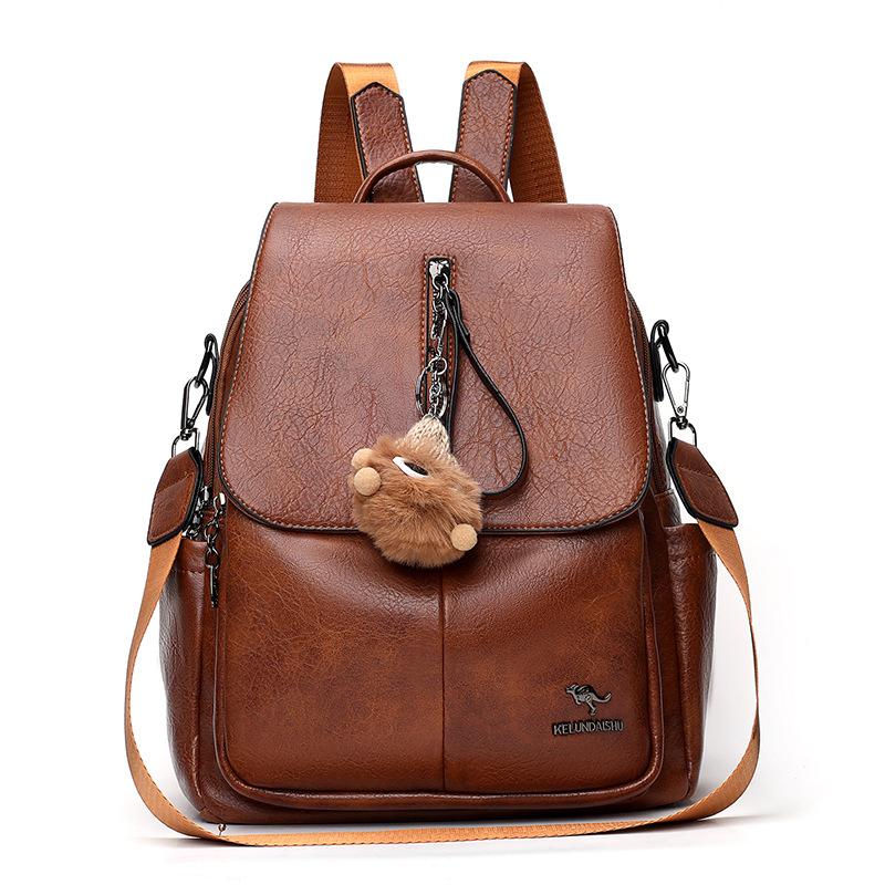 Schoolbag Retro Soft Leather Backpack for Women, 1011 New High-end Casual Commuting Large-capacity Travel Backpack and School Bag