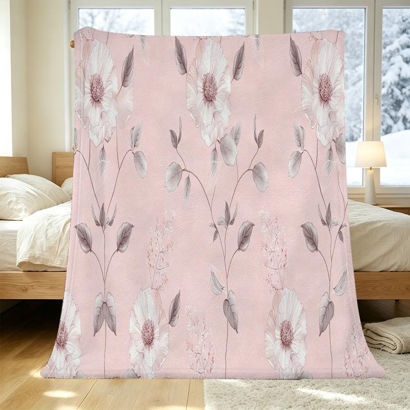Plush Floral Flannel Blanket | Machine Washable Soft Cozy Throw for Home, Sofa, Office, Christmas & Halloween Warmth
