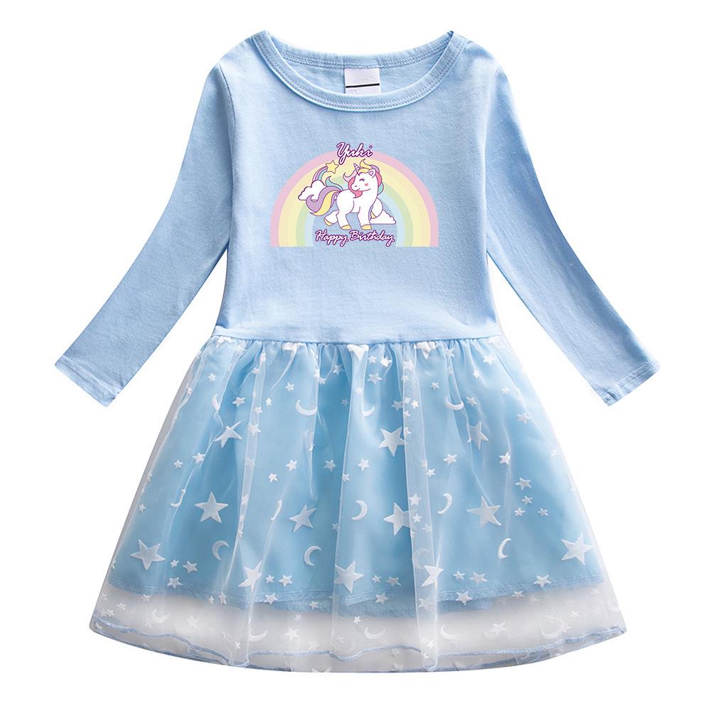 Unicorn Princess Long Sleeve Dress for Girls - Stylish Spring/Autumn Skirt