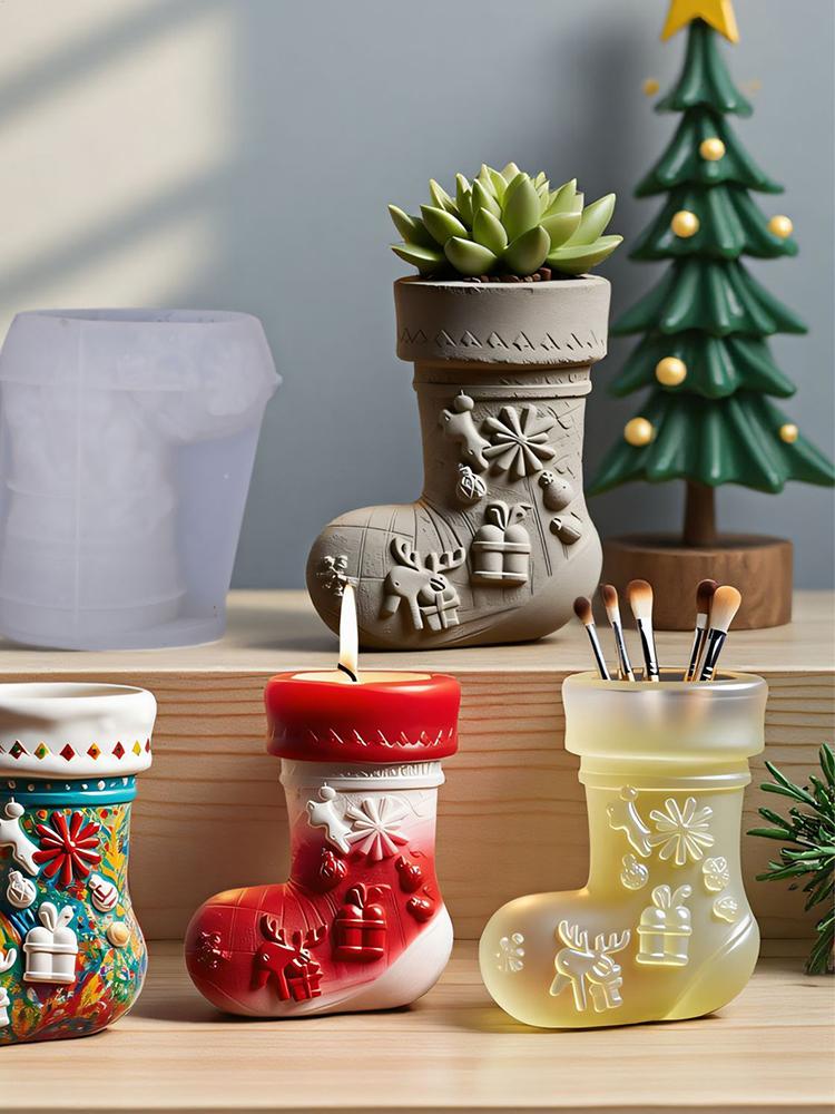 3D Christmas stocking silicone mold Christmas Silicone Mold Christmas Stockings Shape Ornament Craft Mould Home Decor China Mainland