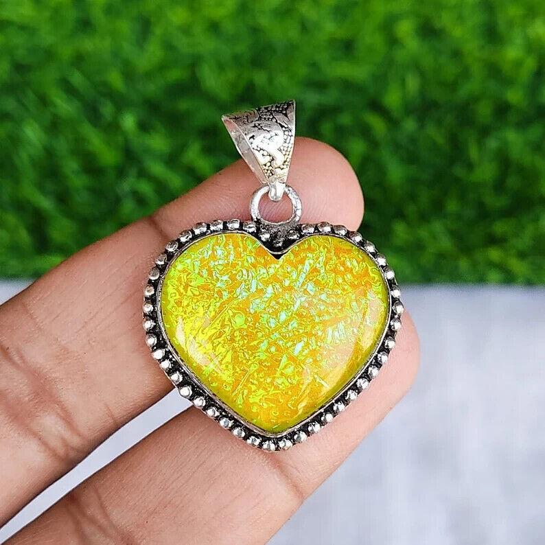 Australian Triplet Fire Opal Heart Shape Pendant 925 Silver Plated Chain Pendant