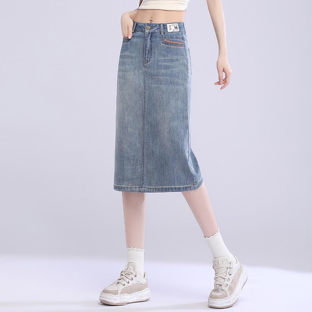 2025 Vielseitiger Damen-Denim-Midirock mit hohem Bund und Schlitz - Perfekt für Frühling/Sommer