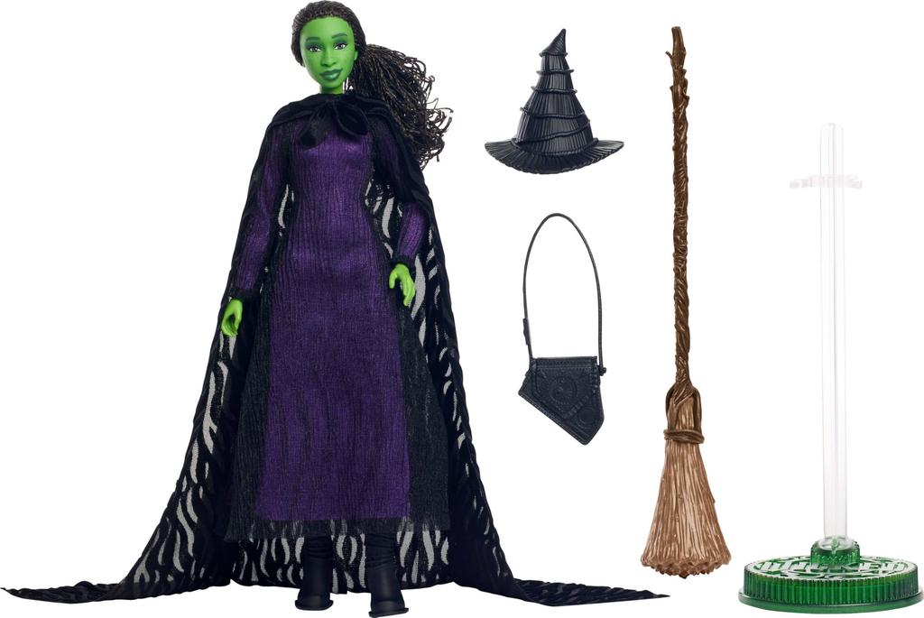 Mattel Universal Wicked Deluxe Elphaba Fashion Doll Accessories with Braided Hair & Movie-Inspired Look, & Pose.