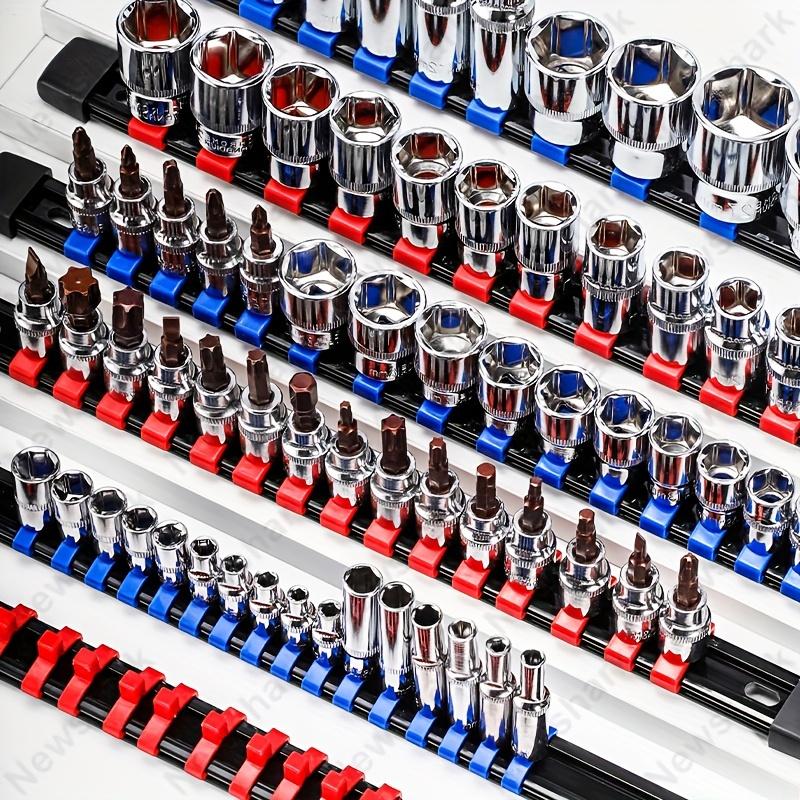 6pcs Socket Organizer, 1/2 Inch, 3/8 Inch And 1/4 Inch Drive Socket Rail Holders, Heavy Duty Socket Racks, Black Rails