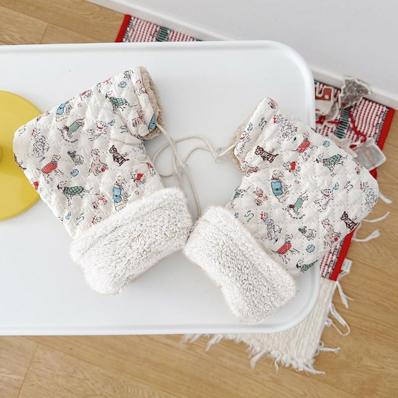 Winter Outdoor Sports Mittens for Children Cute Cartoon Printed Stroller Hand Warmers Soft Plush Lining Warm Gloves