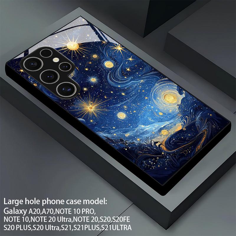 Gold-Infused Night Pattern 2D Phone Case for Samsung S26 S25 S24 S23 S22 S21 S20 A56 A36 A16 - Glass Protective Cover