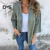 Women Coat Loose Fit Basic Collar Long Sleeve Top Solid Color Open Front Outwear Spring Autumn Casual Daily Wear