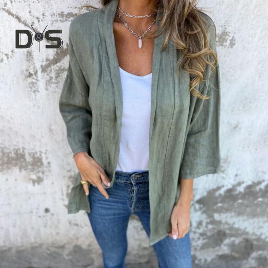 Women Coat Loose Fit Basic Collar Long Sleeve Top Solid Color Open Front Outwear Spring Autumn Casual Daily Wear