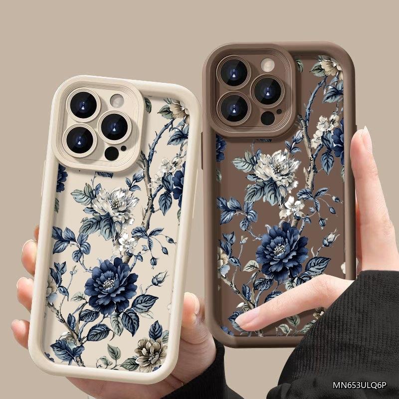 White and Blue Floral Branch Phone Case For Xiaomi Redmi Note 14 13 Pro Plus 5G 12 11 10 Pro 4G Redmi 13 14C 13C 12C Candy Cover