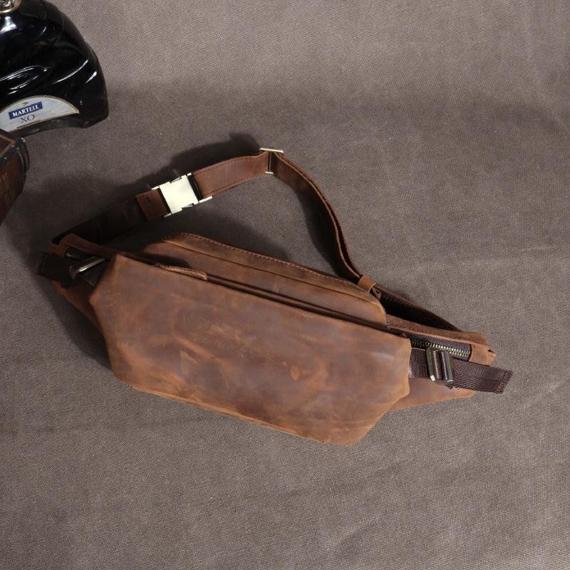 Nieuwe Heren Heuptas, Buiten Cowhide Telefoontas, Multifunctionele Echt Leer Borsttas, Crazy Horse Leer Crossbody Tas
