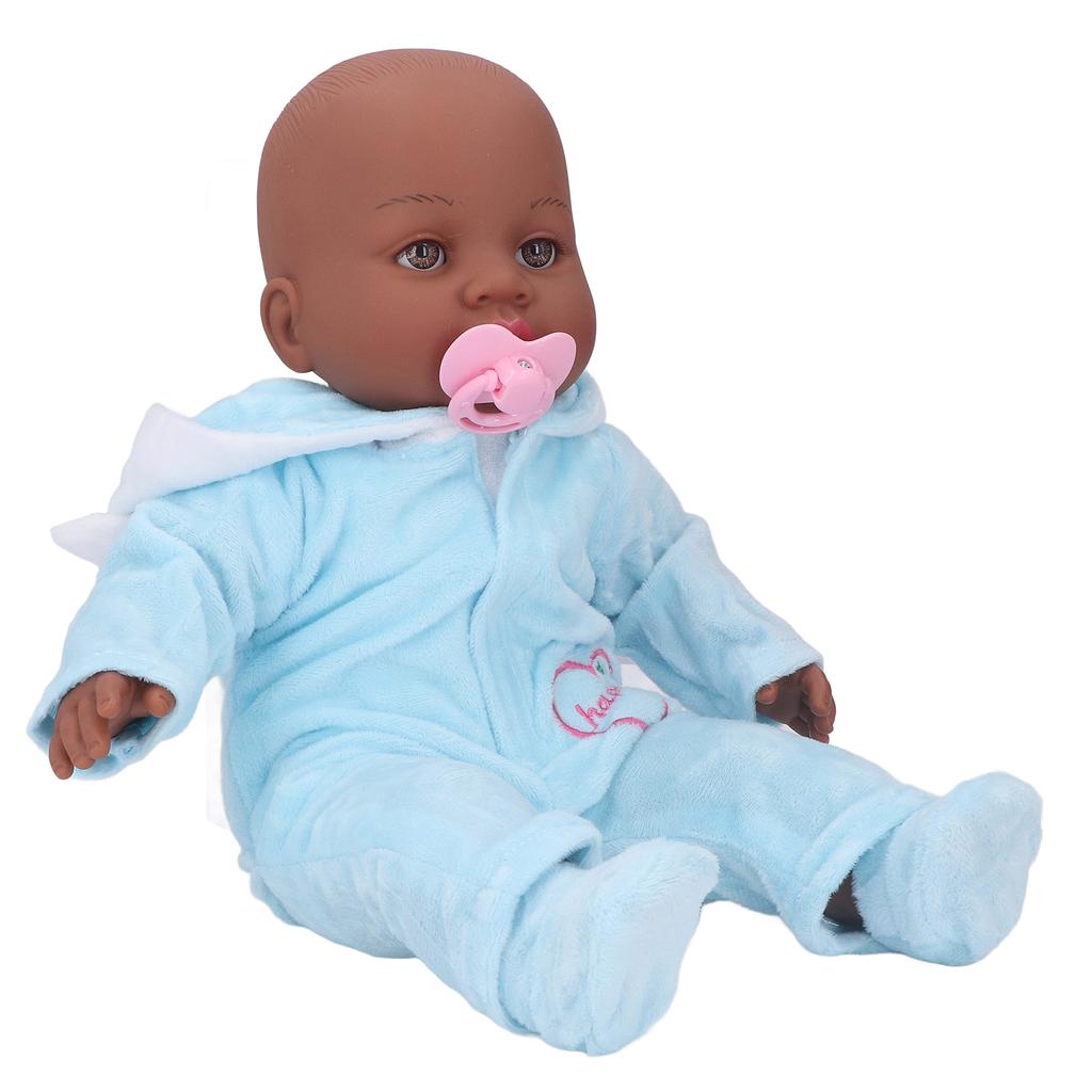 16inch Reborn Doll Black Skin Color Simulation Soft Vinyl Lifelike Baby Doll with Pacifier