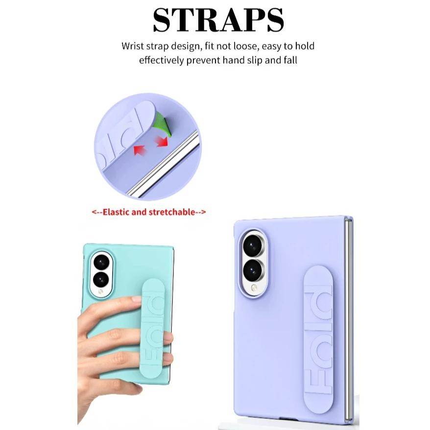 Luxury Soft Silicone Wrist Strap Bracket Case for Samsung Galaxy Z Fold 8 Ultra Fold 7 6 5 4 3 Thin Matte Hard Shockproof Cover