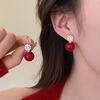 Flower Zircon Round Red Pearl Earrings for Women Light Luxury Temperament Red Stud Earrings Sweet Simple Zircon for Women