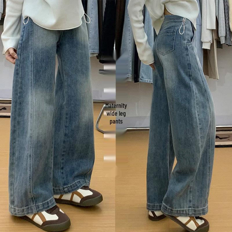 2026 New Maternity Straight-Leg, Wide-Leg Jeans with Drawstring for Spring and Autumn XL