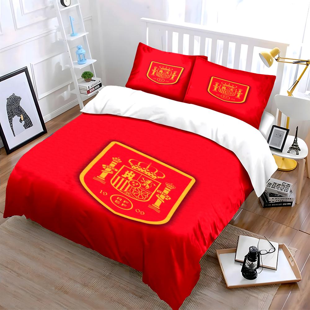 Set Biancheria da Letto Emblema Bandiera Spagnola Copripiumino Federe Arredo Casa (1 * Copripiumino 2 * Federe, senza piumino)