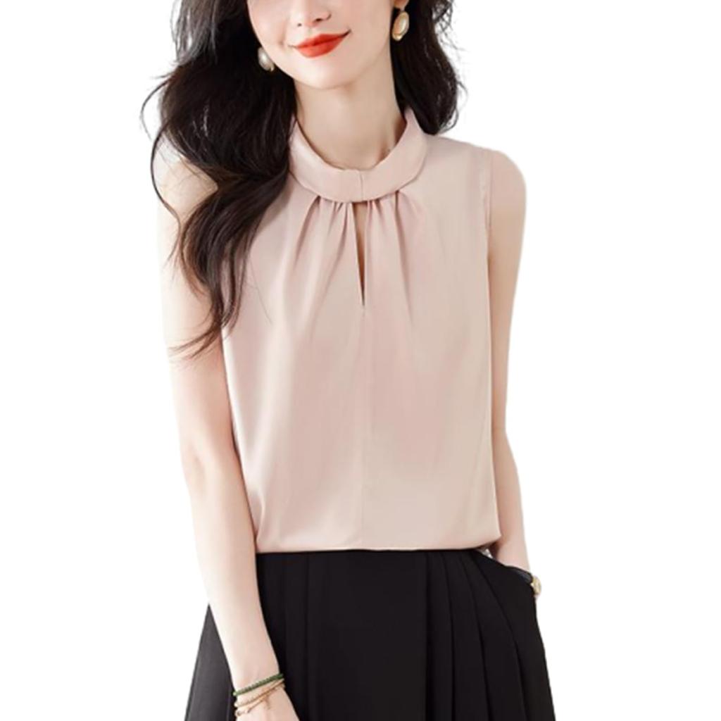 MaadeaNoeTe Sleeveless Openwork Chiffon Solid Loose Perfect for and Fall Women's Blouse, Color, Fit, Stylish, Casual, Slimming, Simple, Soft, Office,