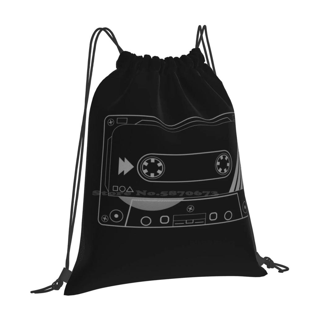 Casette Pattern Design Bagpack School Bags Casette Tape Minimal Black Grey Retro 80s Cute Design Instagram Tumblr