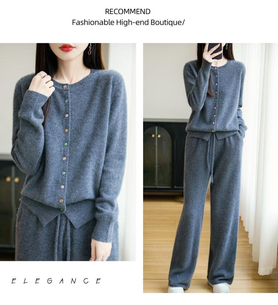 Women's Autumn 2025 Pure Wool Round Neck Cardigan - New Style Loose Knit Sweater