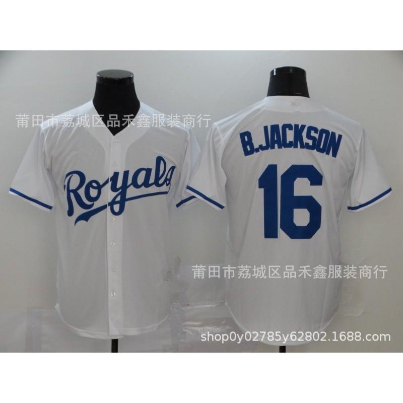 Kansas City Royals 16 Jackson Embroidered Baseball Jersey Short Sleeve Cotton Mens Unisex Sport Shirt