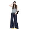 Women's High-Waisted Dark Blue Retro Denim Wide-Leg Pants - Summer Style, Floor-Length, Loose Drape, Suited for Tall (175-180) Women