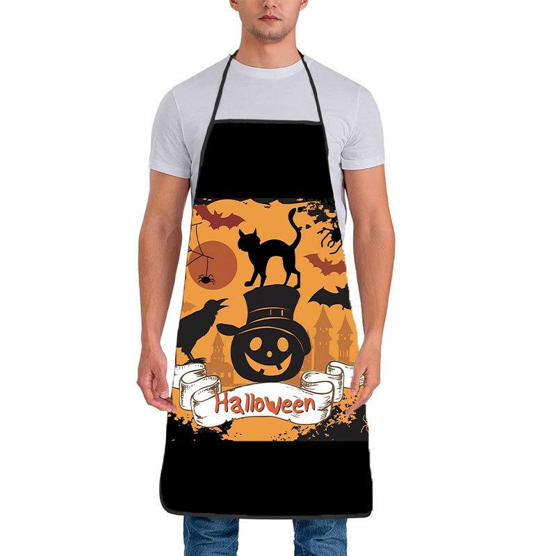 Halloween Pumpkin Skeleton Waterproof Apron With Cartoon Print For Kitchen And Home Use