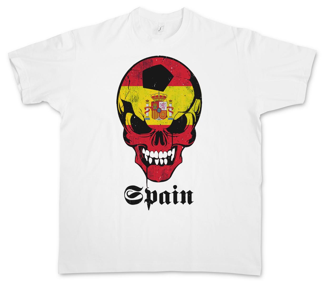 CLASSIC SPAIN FOOTBALL SOCCER SKULL FLAG T-SHIRT - spanish Fan Hooligan Banner S разноцветный