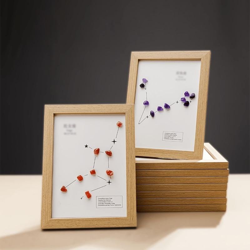 1pc Crystal Tumbled Stone Zodiac Sun Small Stone Photo Frame Crystal Constellation Symbol Jewelry Making Loose Stones Home Decor
