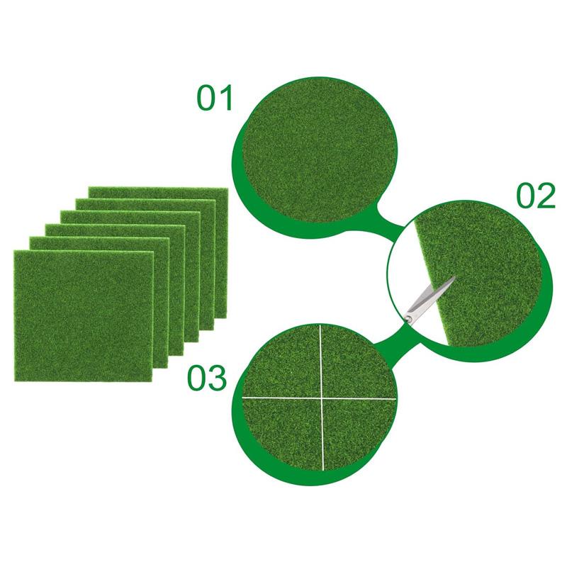 4/6Pcs Fake Grass Sheets 15x15cm Fake Grass Mat Set Miniature Artificial Model Grass Miniature Garden and Dollhouse Decoration