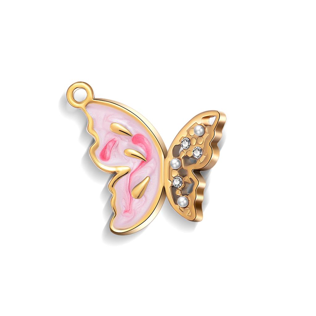 Wholesale 4Pcs/lot Crystal Butterfly Charms Stainless Steel Colorful Enamel Animal Pendant for DIY Necklace Making Supplies