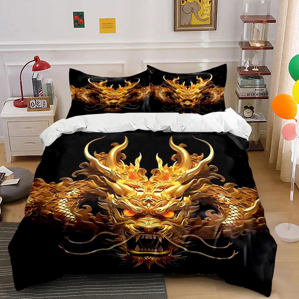 "Golden Dragon Decor Set" Soft Comfortable Duvet Cover Bedding Set Included 1*Duvet Cover & 2*Pillowcases Gift