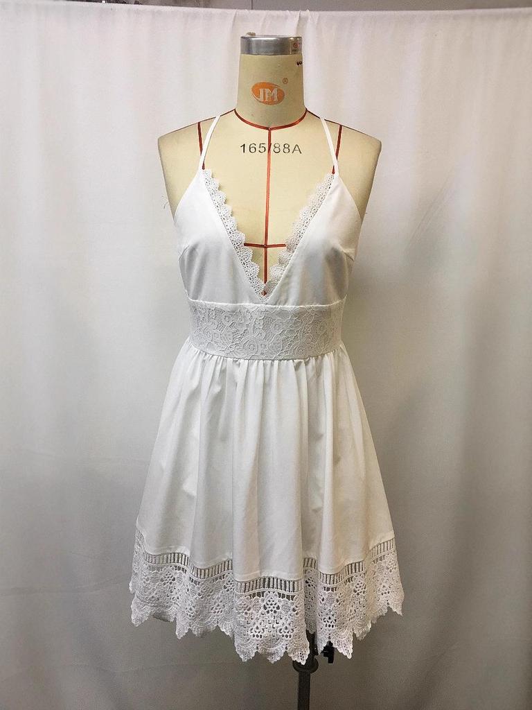 2026 Spring/Summer French Chic White Lace-Trim Camisole Dress for Women - Beach Vacation