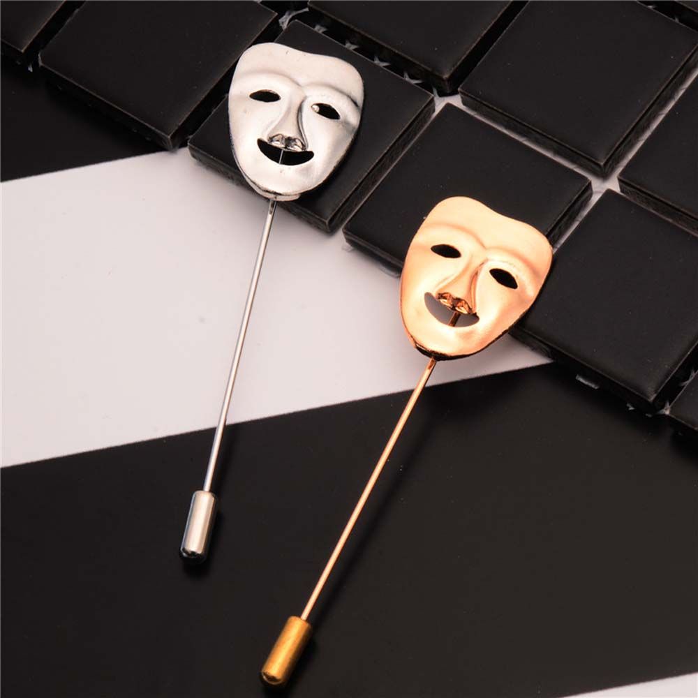 Vintage Fashion 3D Accessories Decoration Men's Face Gold Color Mask Lapel Pin Jewelry Brooches Pin