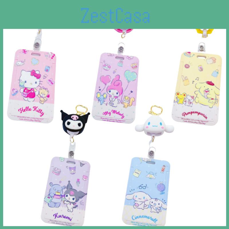 Cute Cartoon Sario Student Card Holder, Creative Retractable Card Sleeve For Public Transit Access Cards, Anti-loss Bag Hook