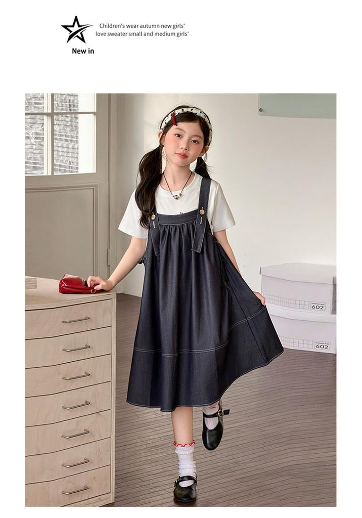 Girls' Summer Dress 2026 New Style Children's Stylish Medium and Large Girls' Summer Dress Cowboy Strap Skirt Two Piece Set