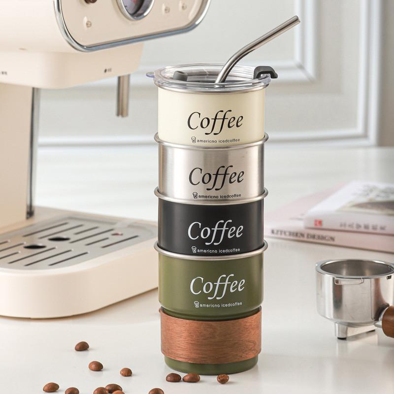 300Ml Coffee Cup With Straw Cover Portable Stainless Steel Anti Scalding Outdoor Camping Beer Mug