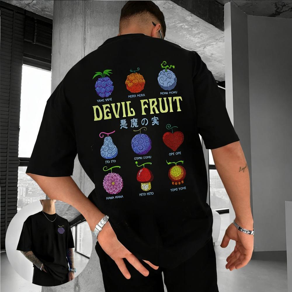 One Piece Devil Fruit Unisex Pure Cotton Tshirt 2026 Summer Anime Print American Loose Casual Parentchild Short Sleeved Top