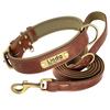 Personalized Dog Collar Leash PU Leather Dogs Collars Pet Rope Engraved Pet ID Name Necklace for Small Large Dogs Soft Padded
