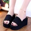 New summer wear high-heeled thick-soled women's non-slip sandals one-word slippers women's slope heel fashion beach seaside women's slippers