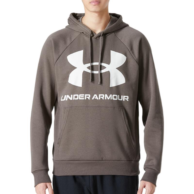 Under Armour FW22 Moletom Masculino com Capuz e Cordão de Ajuste Estampado com o Logotipo da Marca Manga Longa Marrom 1357093-176