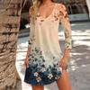 Women's Fashionable Casual V-Neck Floral Print Pocket Seven Quarter Sleeve Dress