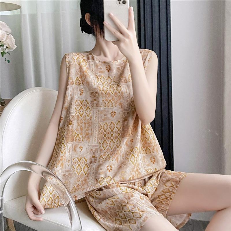Cotton and silk pajamas women's summer thin loose sleeveless artificial cotton loungewear can be worn outside student cotton silk suit plus size