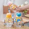 Water bottle new straw cup student children cartoon bear cup portable strap handle sticker plastic cup waterproof and drop resistant
