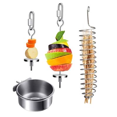 Bird Food Holder Cage Feeder Toy Parrot Stainless Steel Food Bowl Hanging Skewer for Fruit Treat for Lovebird Conure