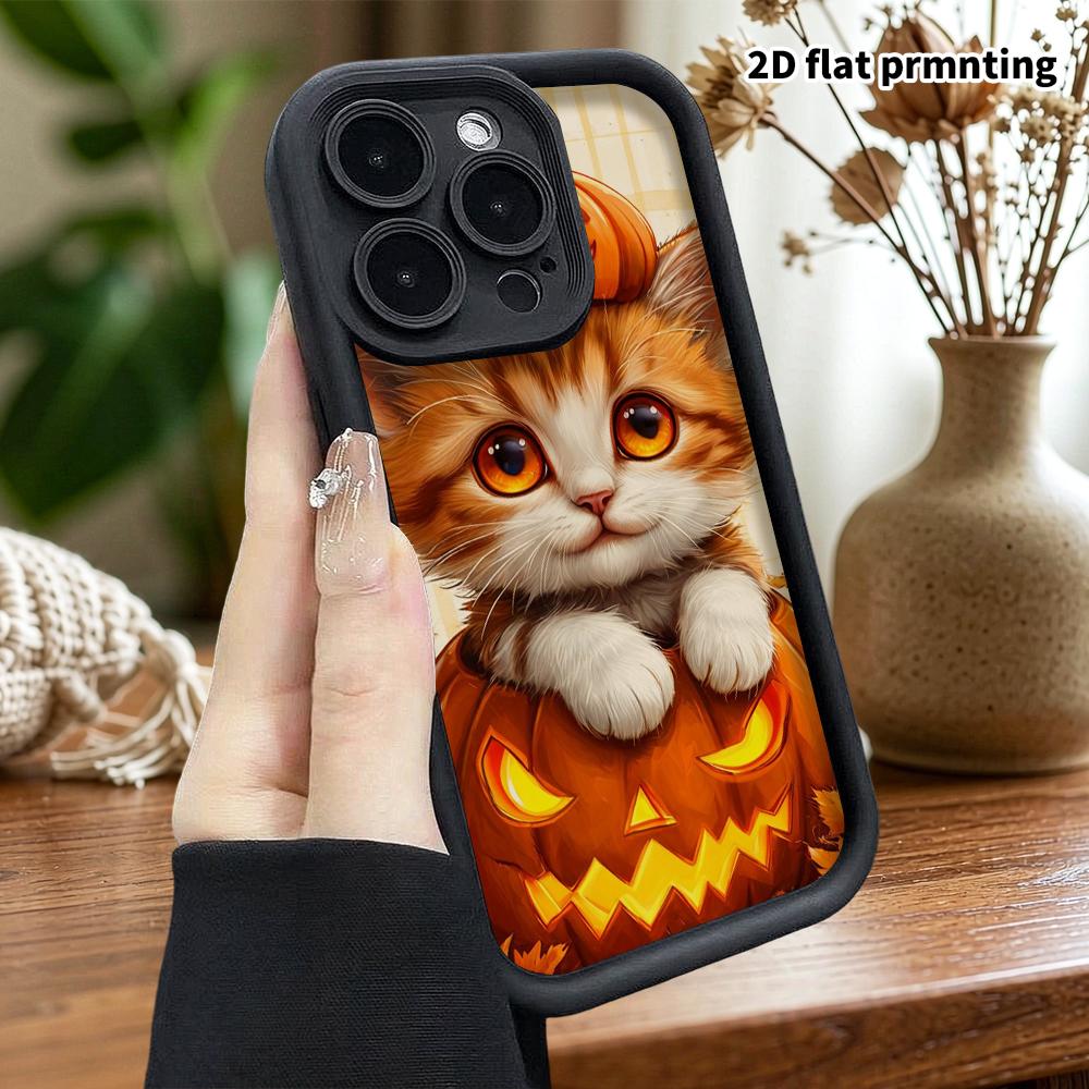 Phone case: 2D flat, suitable for iPhone 18 17 16 15 14 13 Pro protective case, orange and white kitten, perfect Christmas and Halloween holiday gift