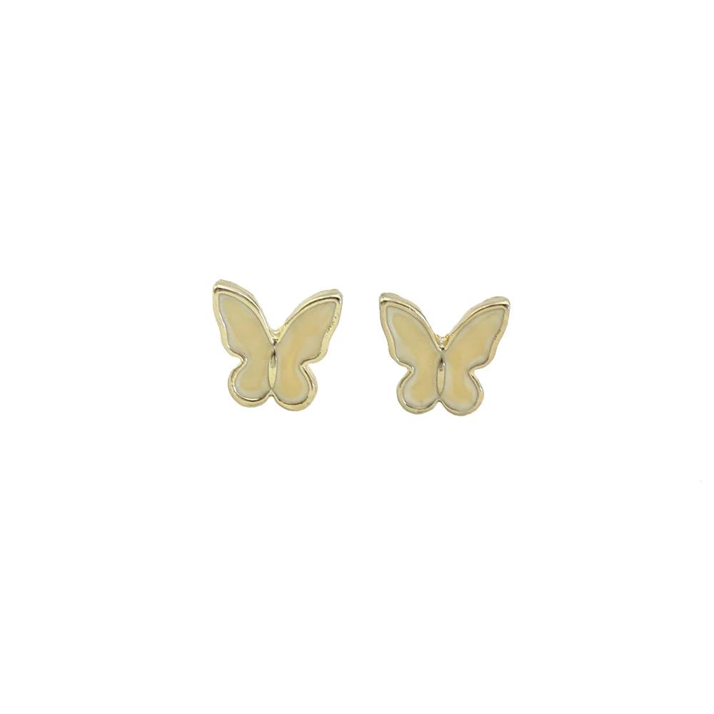 Trend Enamel Beige Butterfly Stud Earring for Women Temperament Korean Design Simple Cute Animal Wedding Zircon Girl Gift